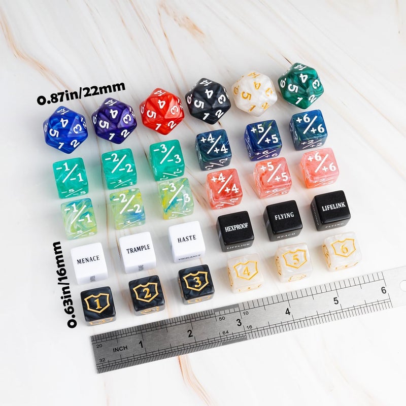 LAMJAM 66 Pieces MTG Dice Counters Keyword Metal Tokens +1/+1 Buff Counter Dice Set Spindown D20 for MTG, TCG, Magic Cards Gaming Accessories - Image 2